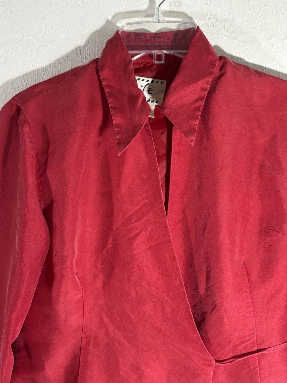 ICE Women's 100% Silk Bright Hot Red  Wrap Lined Blouse Long Sleeve Size 8